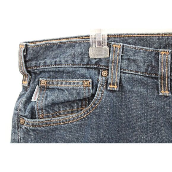 Carhartt 44x32 Mens Blue Denim 5-Pocket Relaxed Fit Dark Wash Jeans 100603 - Picture 3 of 8